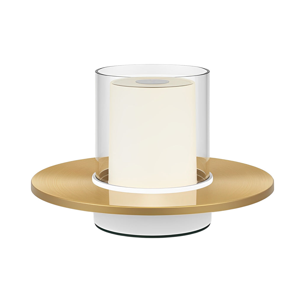 Elegant White Cordless Cylinder Table Lamp with Dish Base for Home Decor