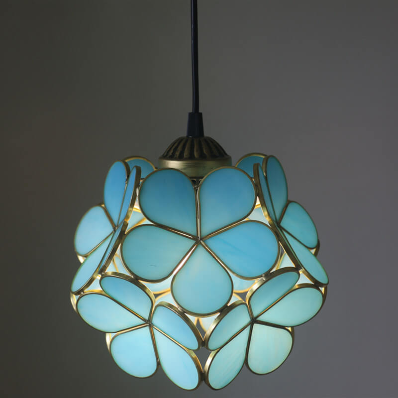 Antique Rose Stained Glass 1-Light Pendant Fixture for Dining Room
