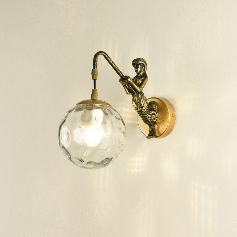 Antique Coastal Mermaid Wall Sconce Light Fixture in Rustic Gray Finish