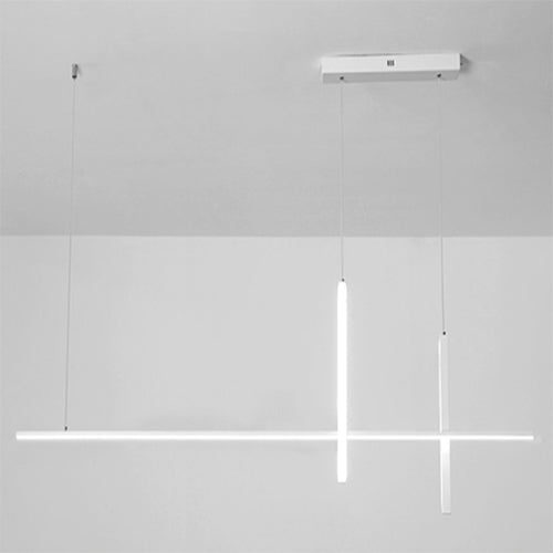 Sleek Black Metal Long Line LED Chandelier for Dining Room & Entryway