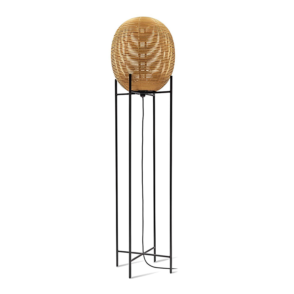 Rustic Bohemian Rattan and Metal Floor Lamp for Living Room Bedroom