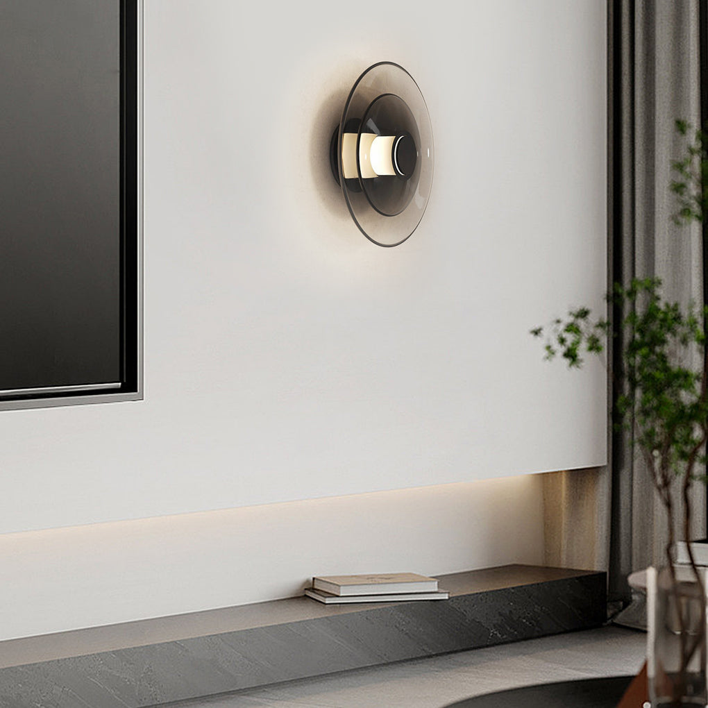 Nordic Style Double Layer Round Glass LED Wall Light in Electroplated Metal