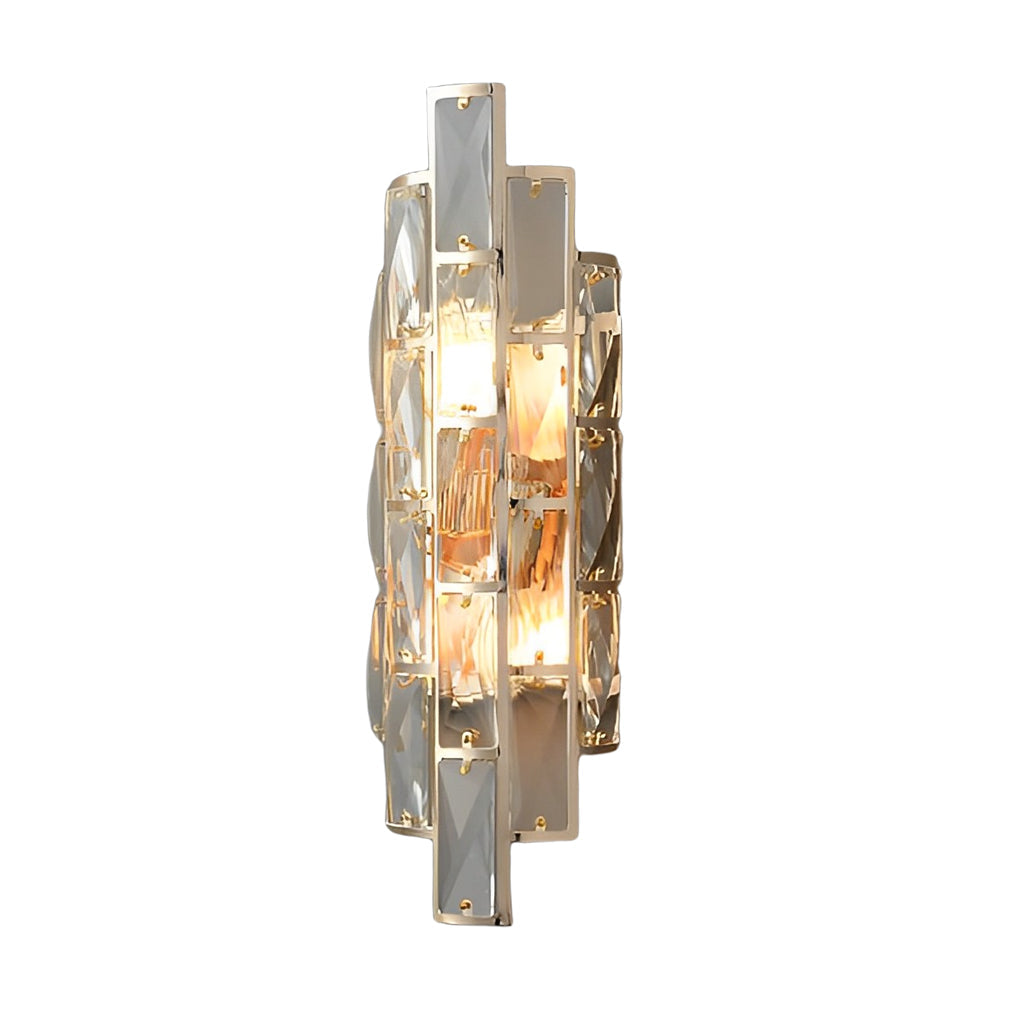 Modern Round Rectangular Crystal Wall Lamp with Three-Step Dimming for Living Room