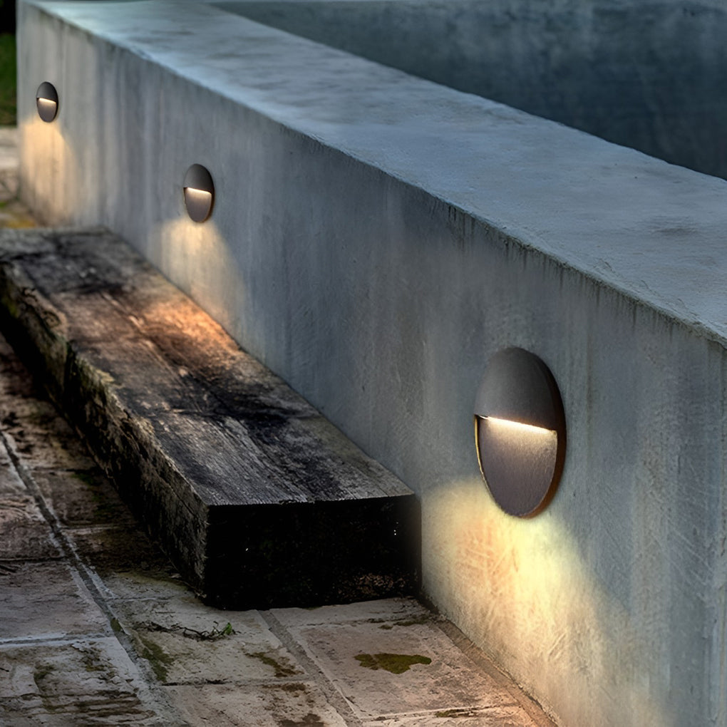 Modern Round Waterproof LED Outdoor Stair Wall Lights - Black Sconces