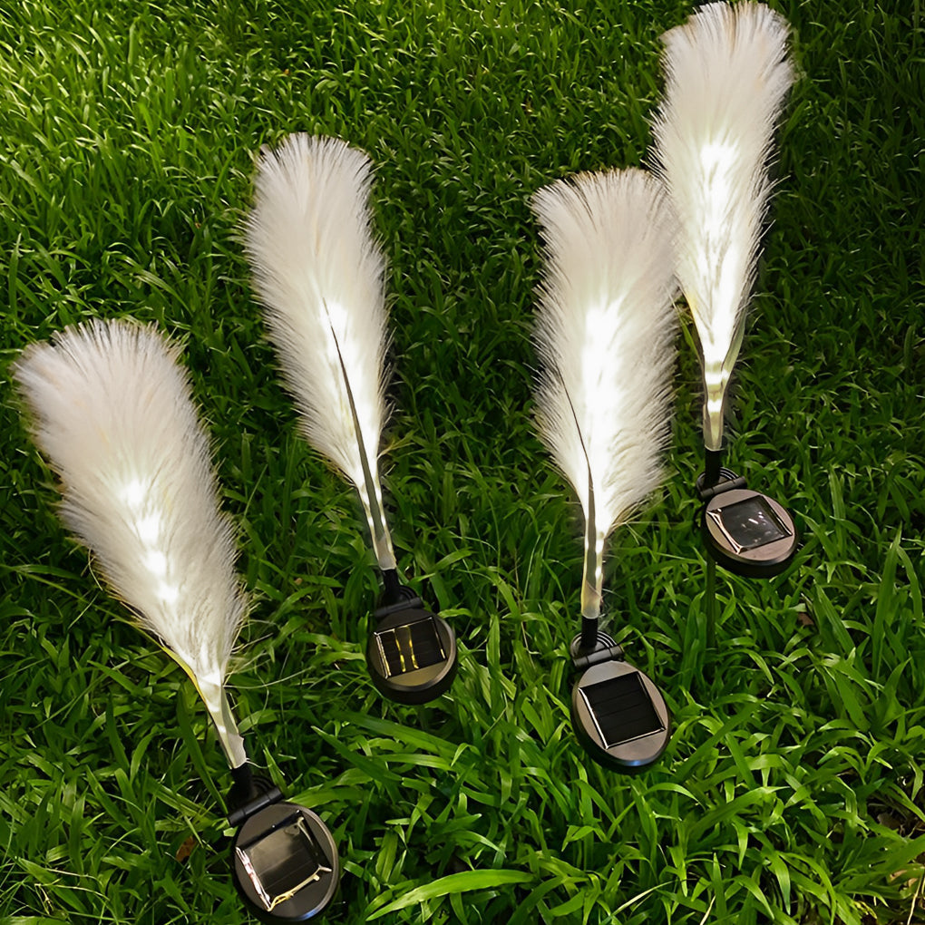Set of 2 Solar-Powered Hairy Reed LED Lawn Lamps for Patio Garden
