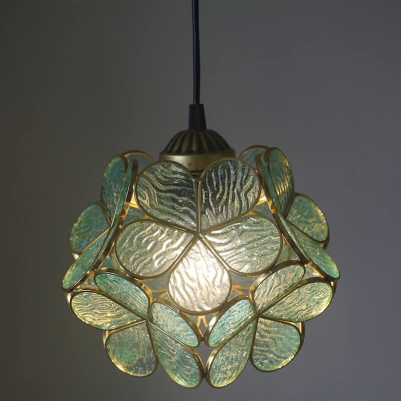 Antique Rose Stained Glass 1-Light Pendant Fixture for Dining Room