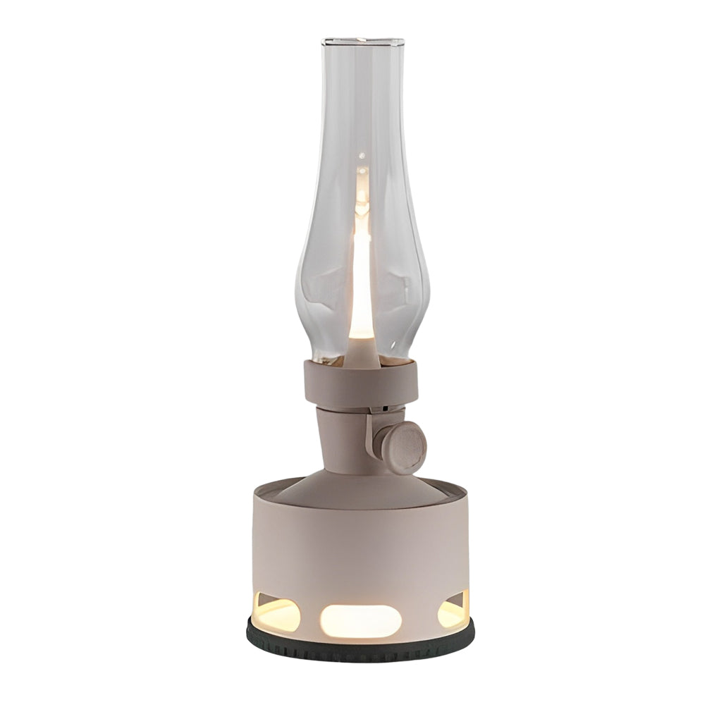 Modern Silver Metal Battery-Operated Kerosene-Style LED Table Lamp