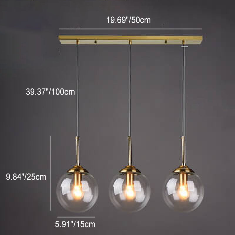 Nordic Copper Glass Spherical Island Light Chandelier for Dining Room