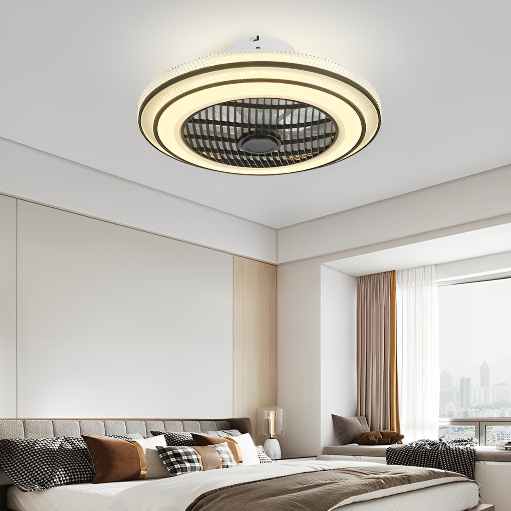 Smart Bladeless Ceiling Fan with LED Light - Modern White Design for Living Room