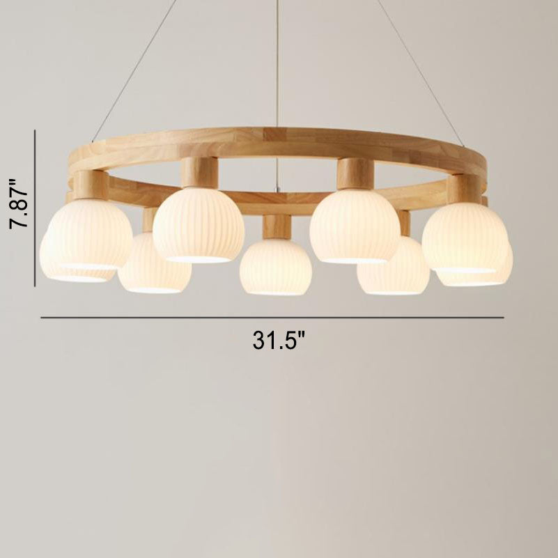 Rustic Japanese Style Textured Glass Globe Chandelier for Living Room