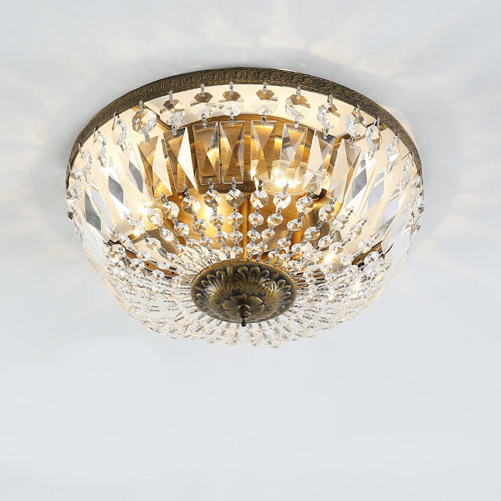 Antique Round Crystal Flush Mount Ceiling Light for Elegant Living Rooms