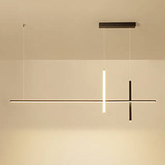 Sleek Silver Minimalist Long Line LED Chandelier for Dining Room