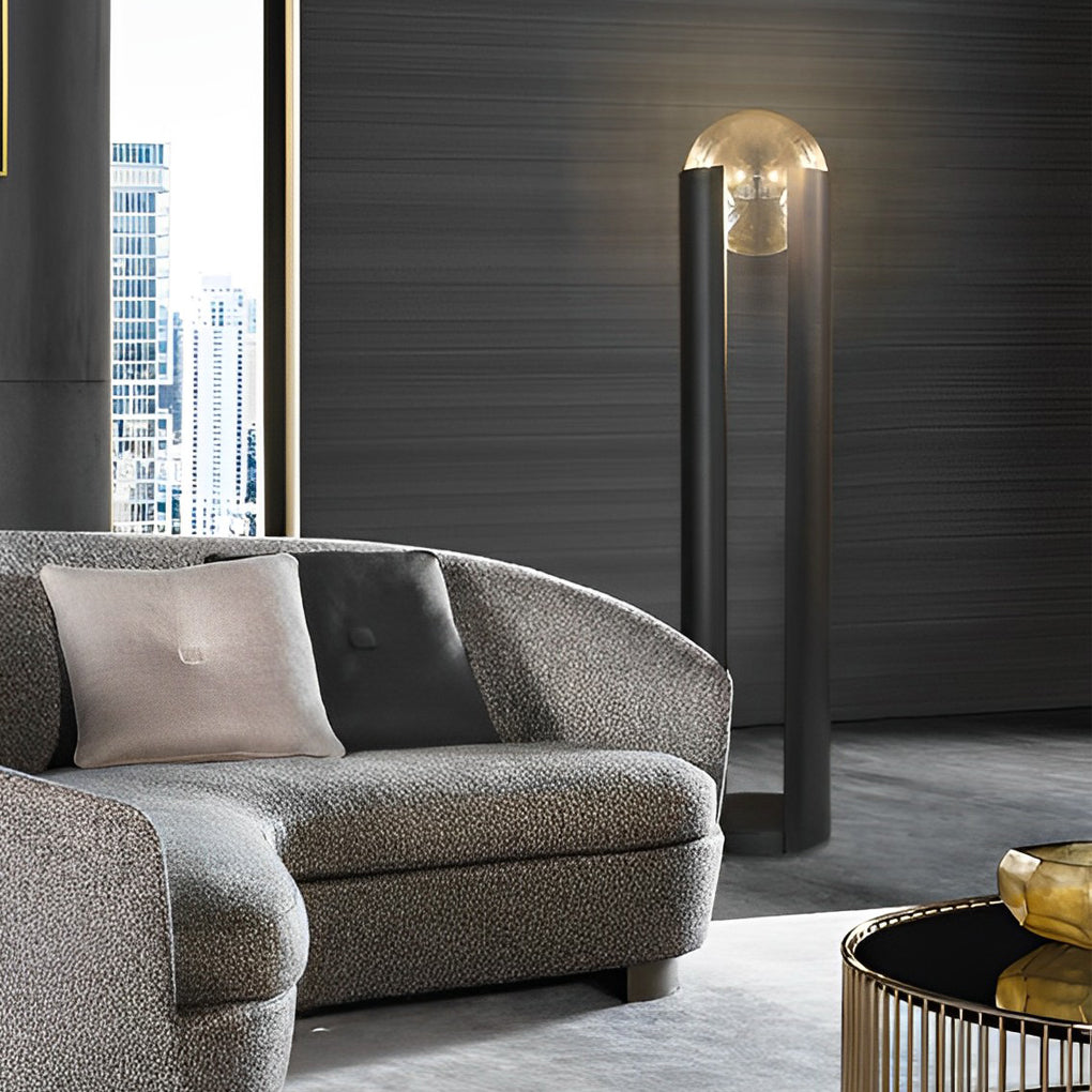 9.8-Inch Amber Glass Ball Shade & Black Softwing Floor Lamp for Living Room