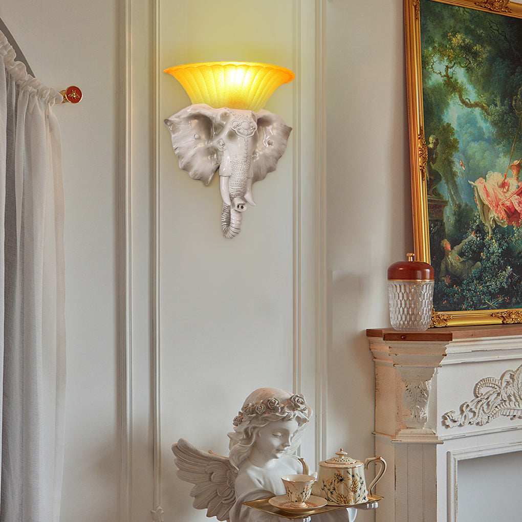 Luxury Cartoon Elephant Resin Wall Sconce Lighting for Kids' Rooms