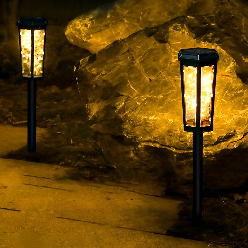 Set of 2 Solar-Powered Hexagonal LED Lawn Lights with Motion Sensor