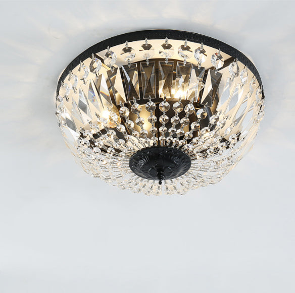 Antique Round Crystal Flush Mount Ceiling Light for Elegant Living Rooms