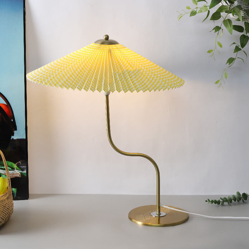 Vintage Pleated Fabric Table Lamp in Cream for Living Room Decor