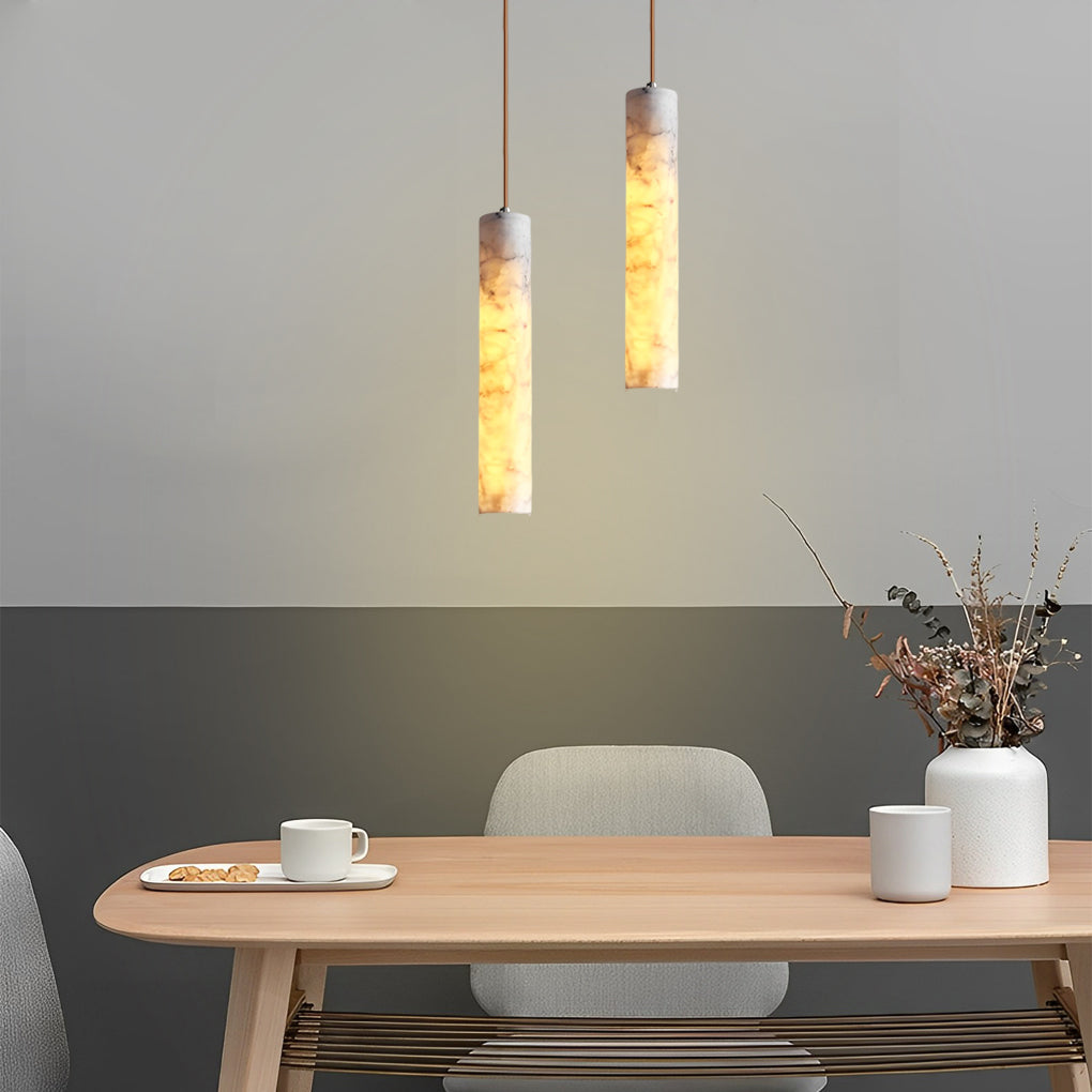 Elegant White Marble Cylinder Pendant Light for Modern Living Rooms