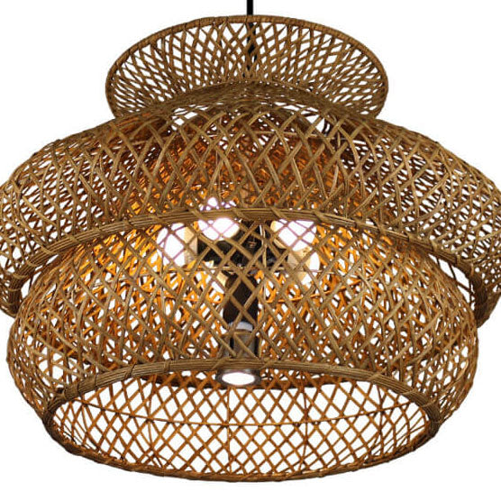 Vintage Rattan 3-Tier Chandelier Light Fixture for Bohemian Living Room