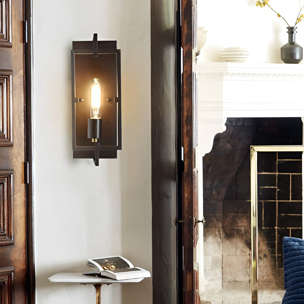 Rustic Metal Rectangular Wall Sconce for Industrial-Style Decor