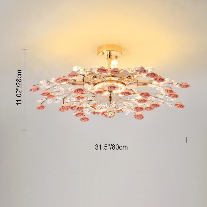 Elegant Rose Gold Iron Ceramic Crystal Chandelier for Dining Room