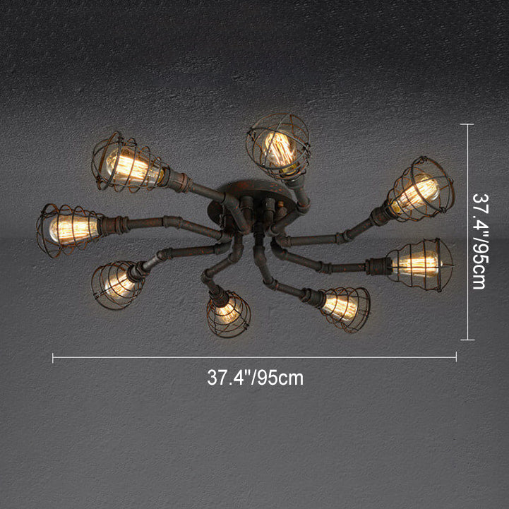 Rustic Industrial Vintage Iron 4/6/8-Light Round Flush Mount Fixture