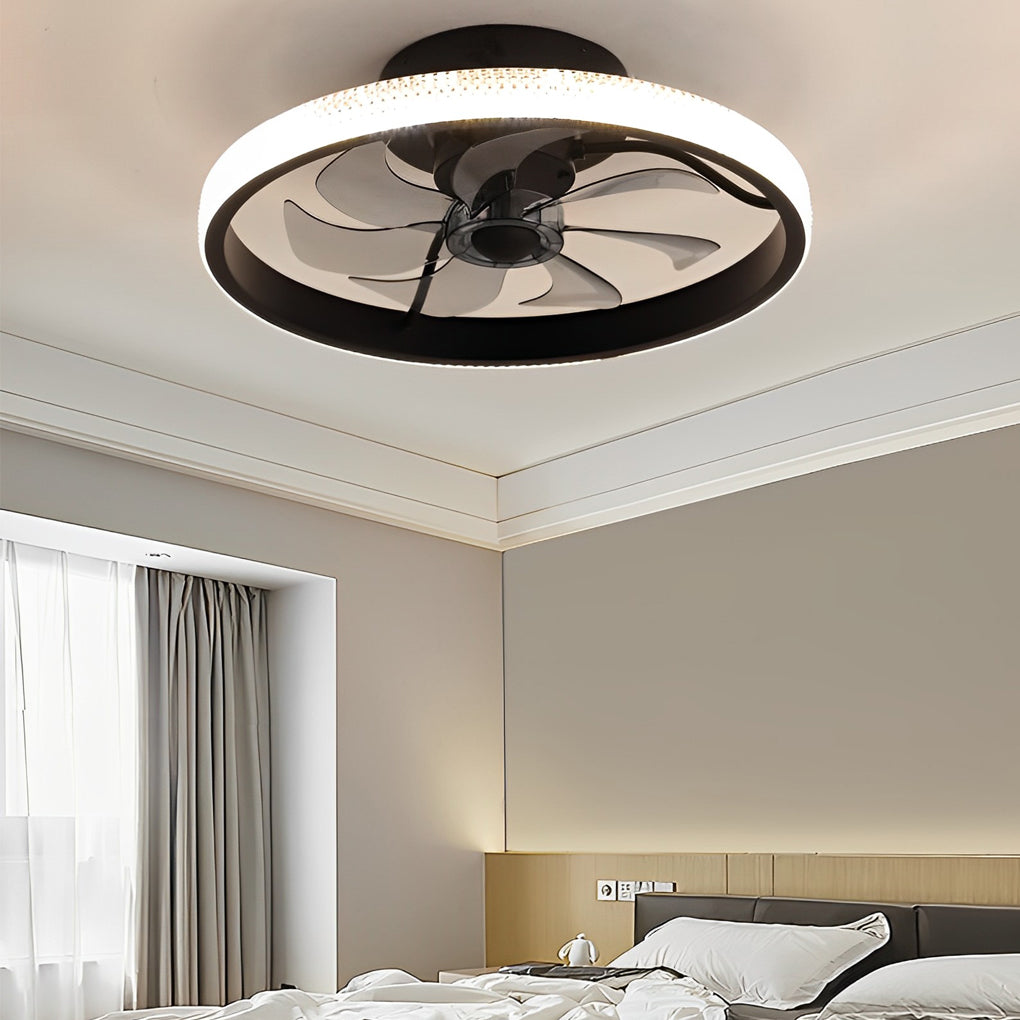 Contemporary White Bladeless LED Ceiling Fan with Remote for Living Room