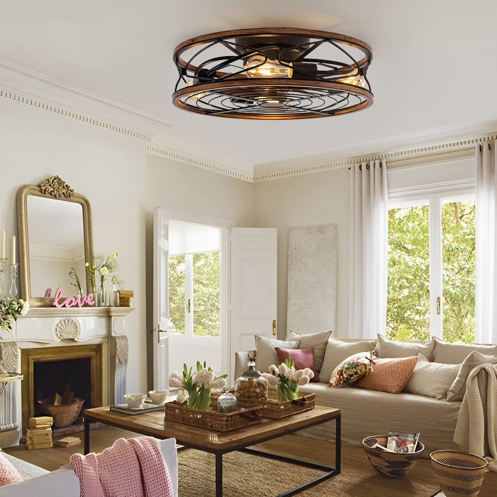 Antique Copper Bladeless Ceiling Fan Lamp for Industrial Home Decor