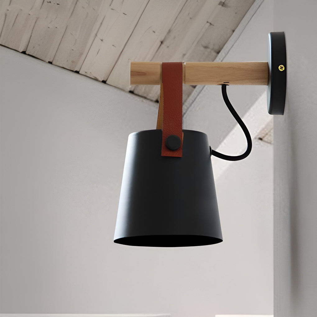 Nordic Style Wood and Metal Plug-in Wall Sconce Light for Living Room