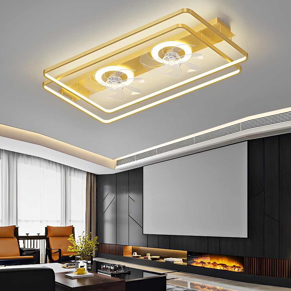 Nordic White Rectangular Bladeless Ceiling Fan Lamp with 3-Step Dimming for Home