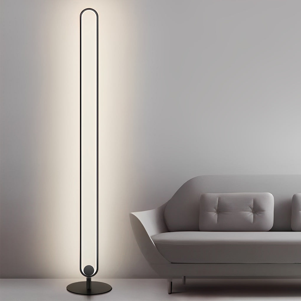 Sleek White Minimalist LED Oval Floor Lamp for Living Room and Bedroom
