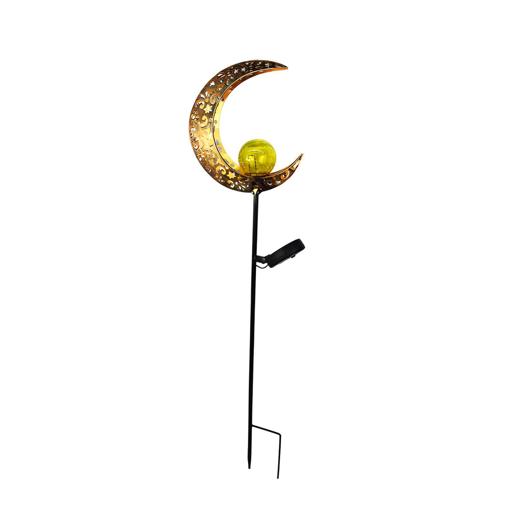 Artistic Solar Garden Light with Hollow Moon & Sun Flame Iron Design