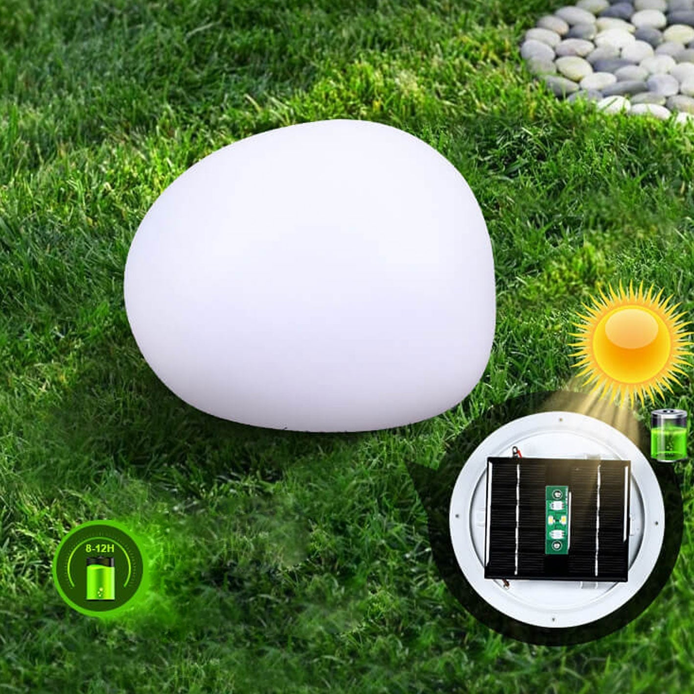 Bright White Solar-Powered Waterproof PE Spherical LED Lawn Lights