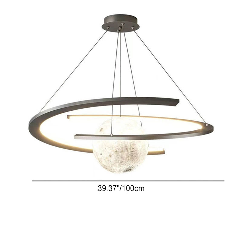 Nordic Minimalist White Wrought Iron Planet LED Chandelier for Kids' Room