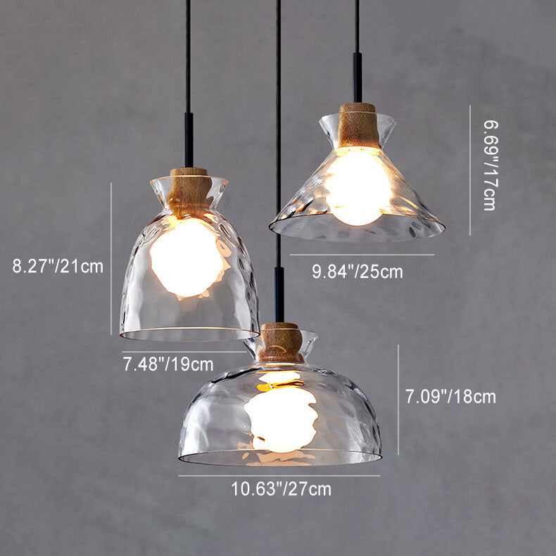 Scandinavian Clear Rippled Glass Pendant Light for Kitchen or Dining Room