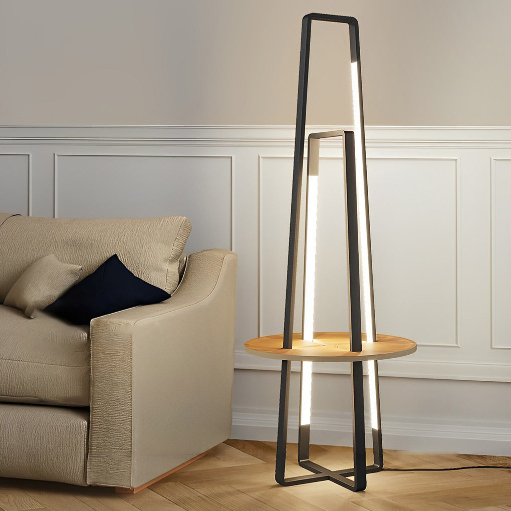 Stylish 63-Inch Black Metal LED Floor Lamp with Tray for Living Room