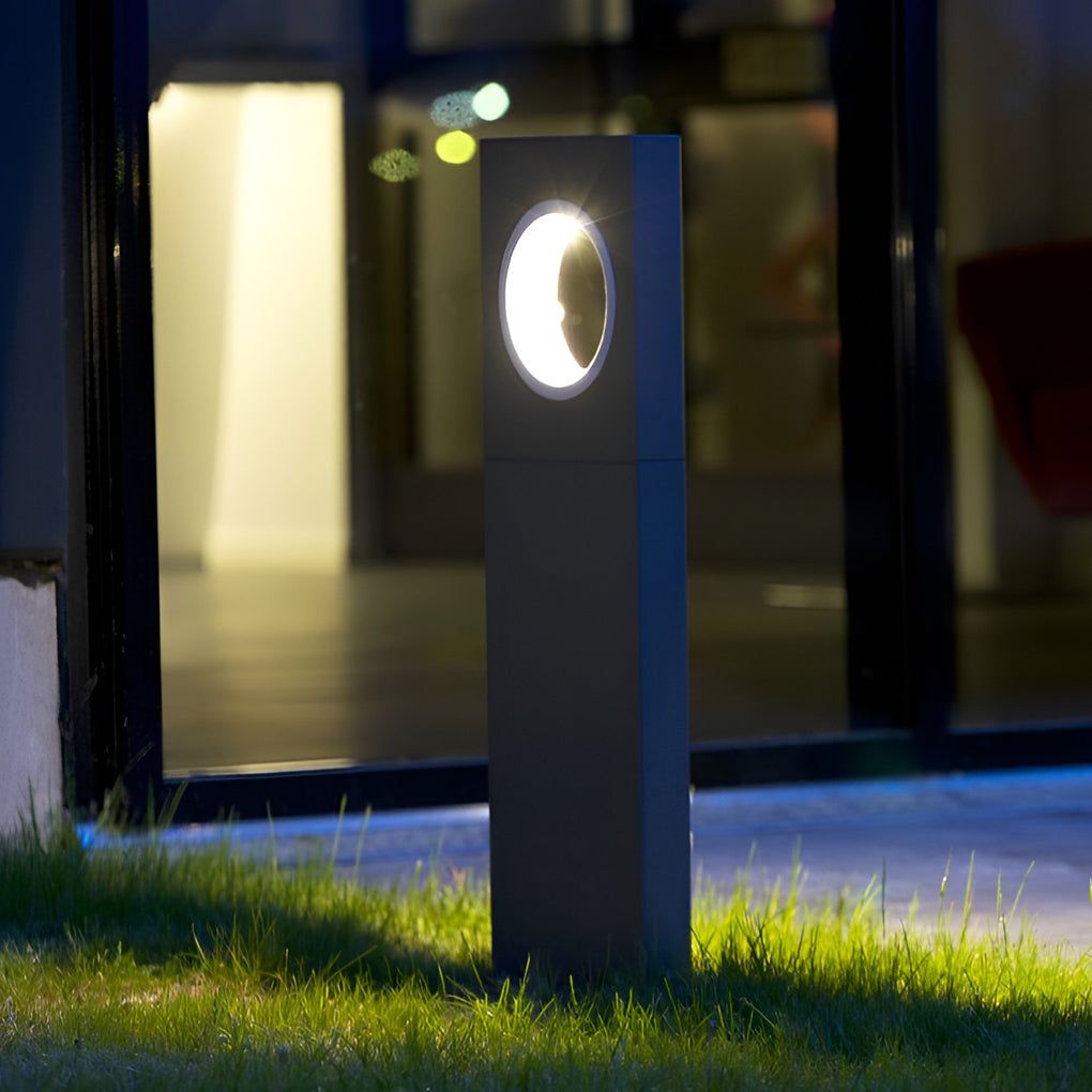 Sleek Black Modern Outdoor Bollard Lights with Round Hole Design for Pathways