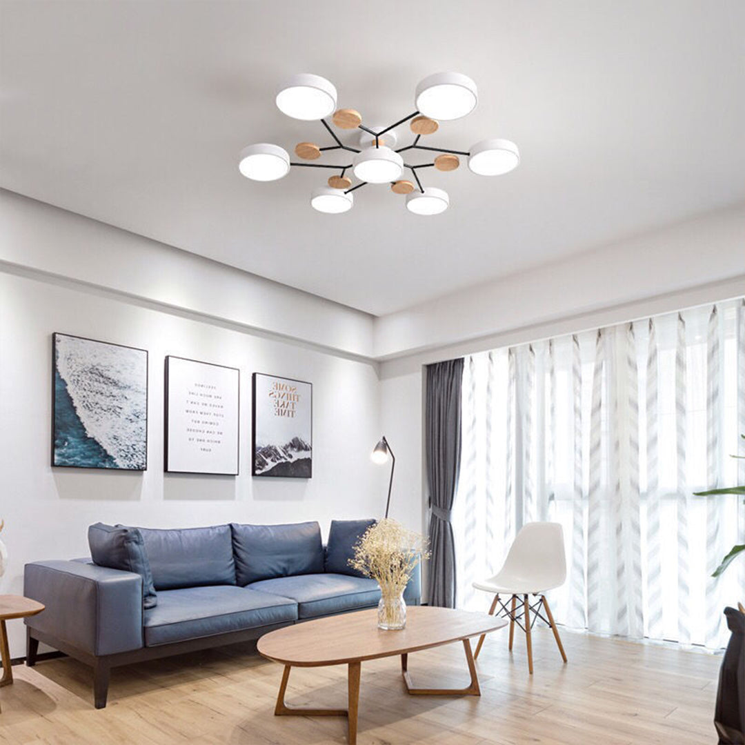 Sputnik Style Metal & Wood Chandelier Ceiling Light for Kids' Room