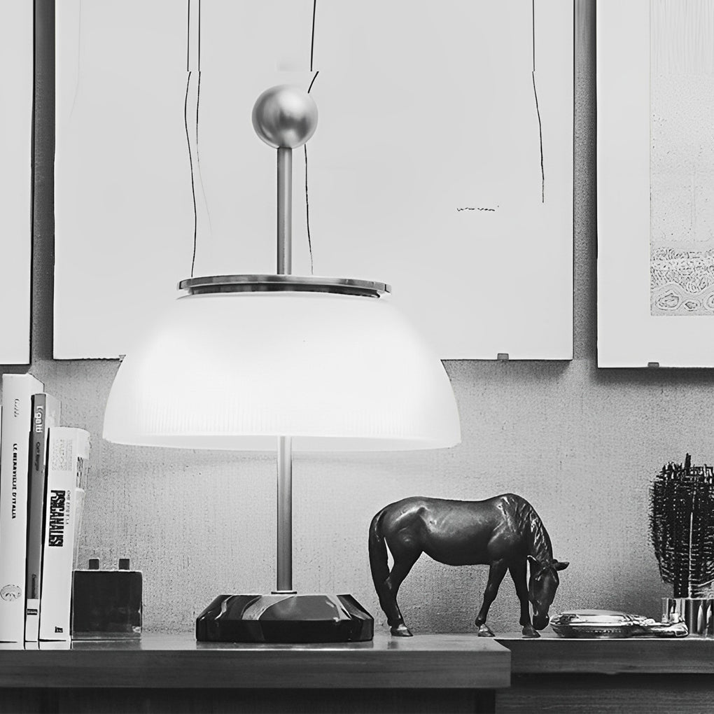 Elegant Ribbed Glass Bowl & Metal Table Lamps for Italian-Style Decor