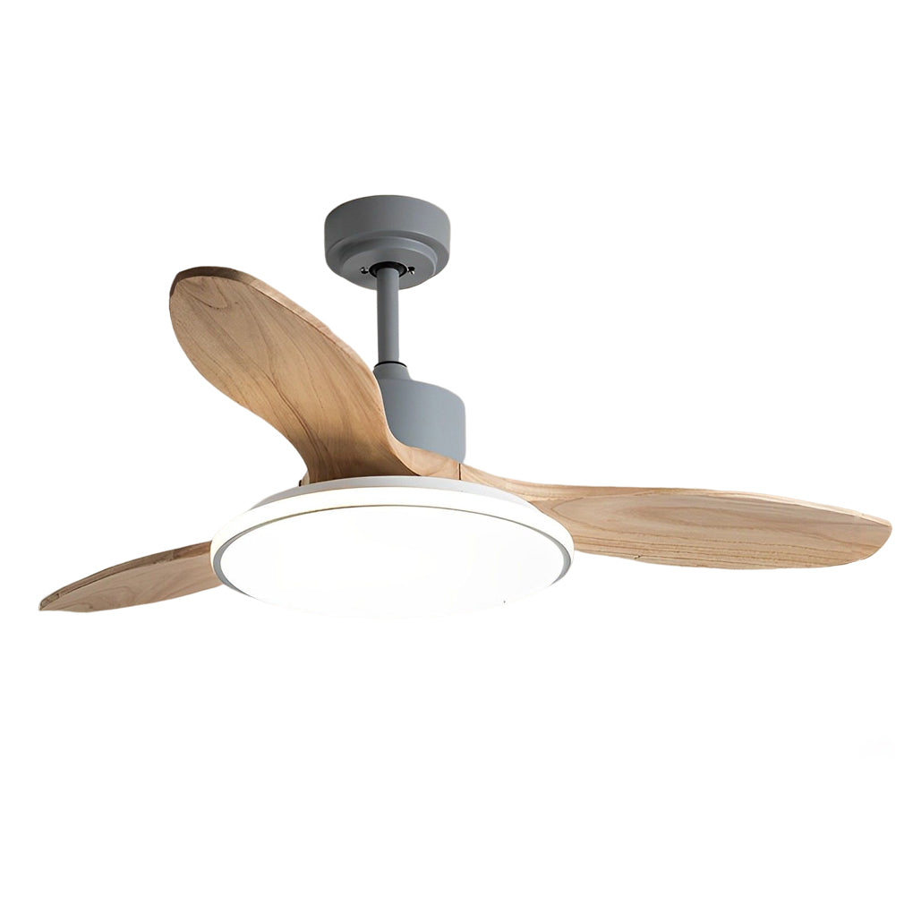 Nordic Wooden LED Ceiling Fan Light with Remote - 3 Step Dimming, Modern