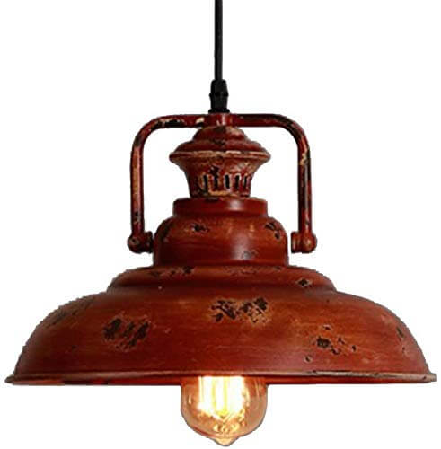 Vintage Red Rust Metal Dome Pendant Light for Kitchen or Dining Room