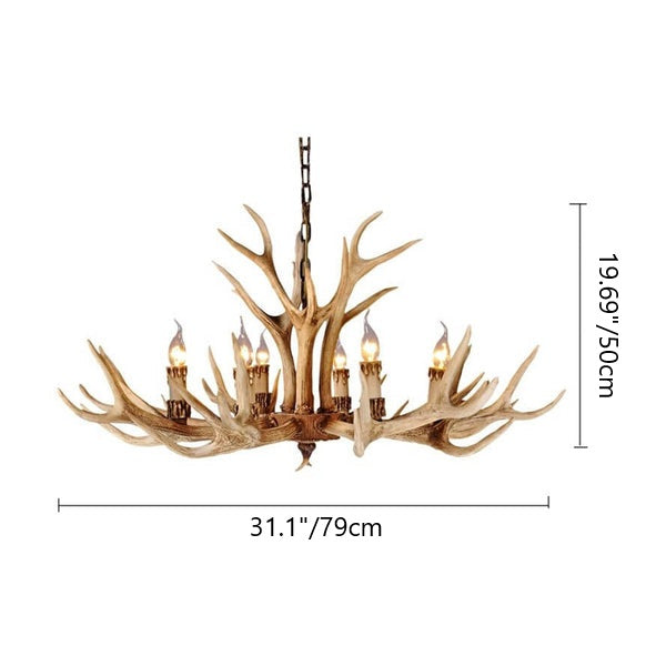 Rustic Industrial Antler Metal Resin 6-Light Chandelier for Living Room