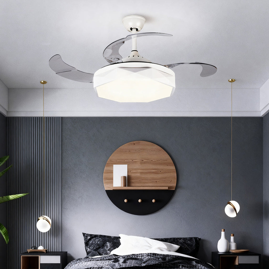 42-Inch White Ceiling Fan with Light, ABS Blades & Acrylic Shade for Living Room