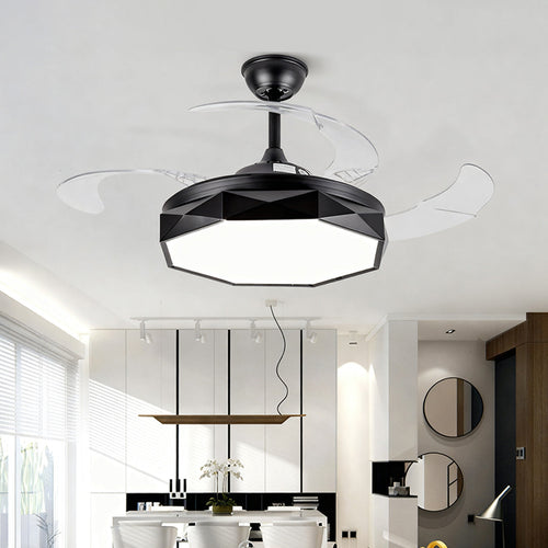 42-Inch White Ceiling Fan with Light, ABS Blades & Acrylic Shade for Living Room