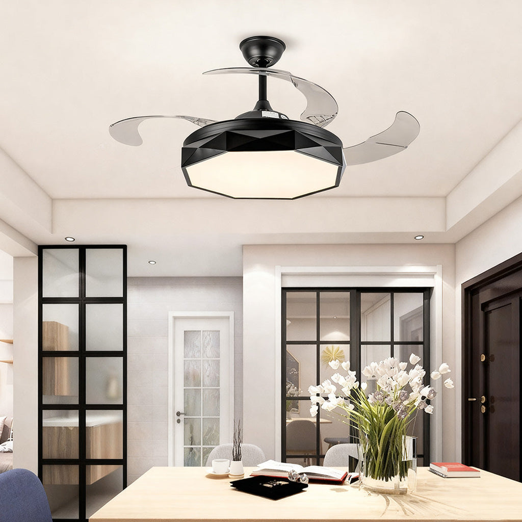 42-Inch White Ceiling Fan with Light, ABS Blades & Acrylic Shade for Living Room