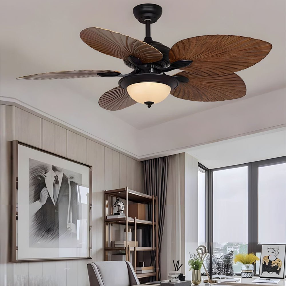 Tropical 42/52-Inch LED Ceiling Fan with 5 Brown Reversible Blades & Remote