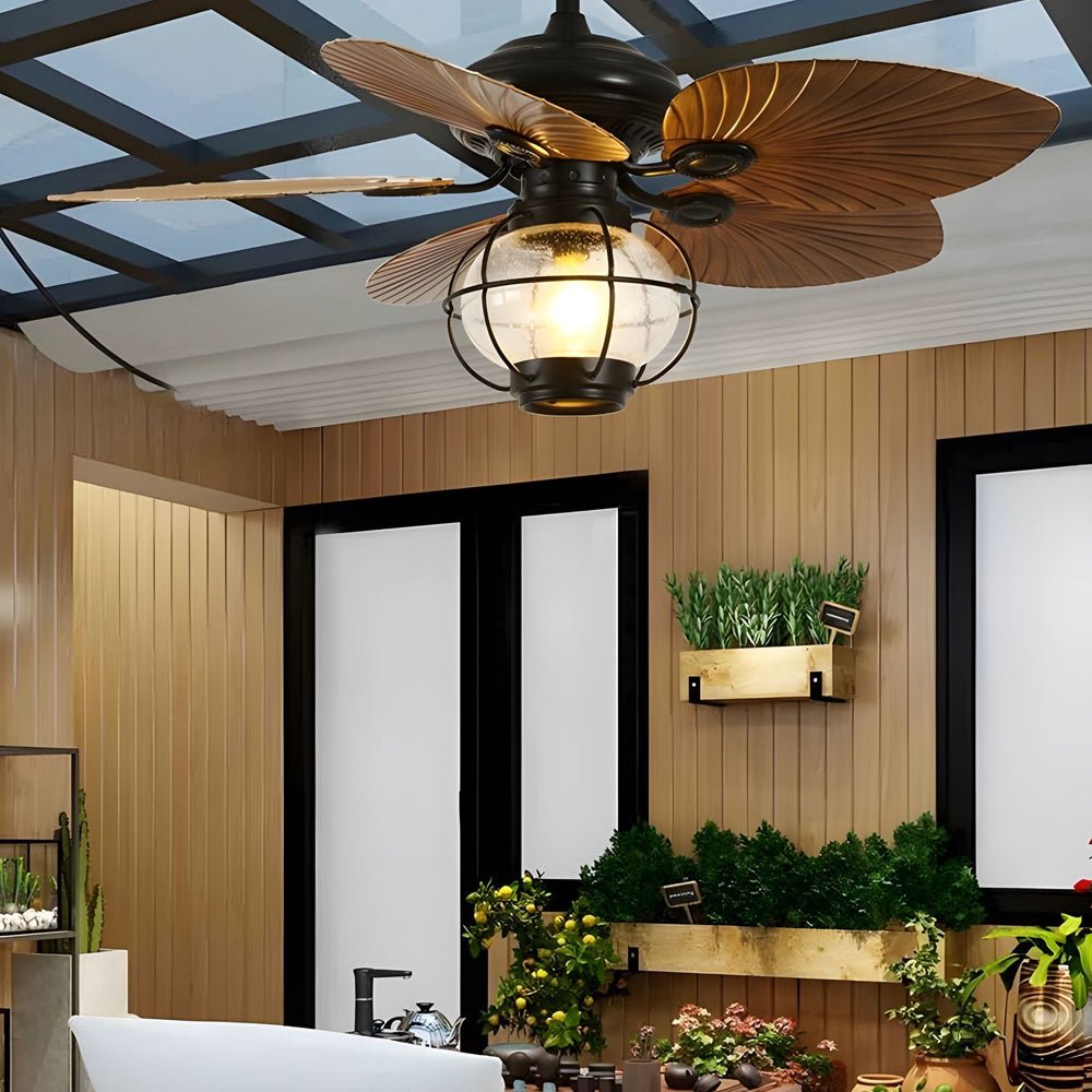 Tropical 42/52-Inch LED Ceiling Fan with 5 Brown Reversible Blades & Remote