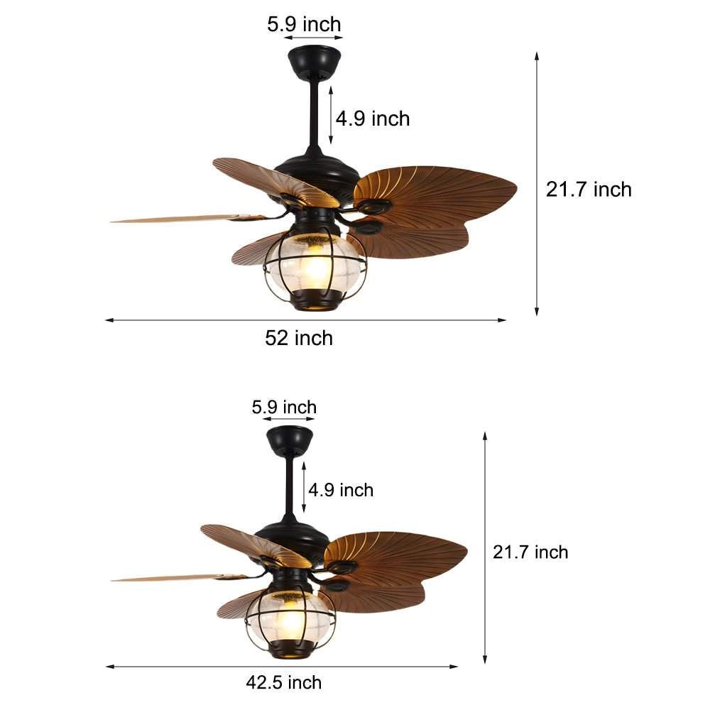 Tropical 42/52-Inch LED Ceiling Fan with 5 Brown Reversible Blades & Remote