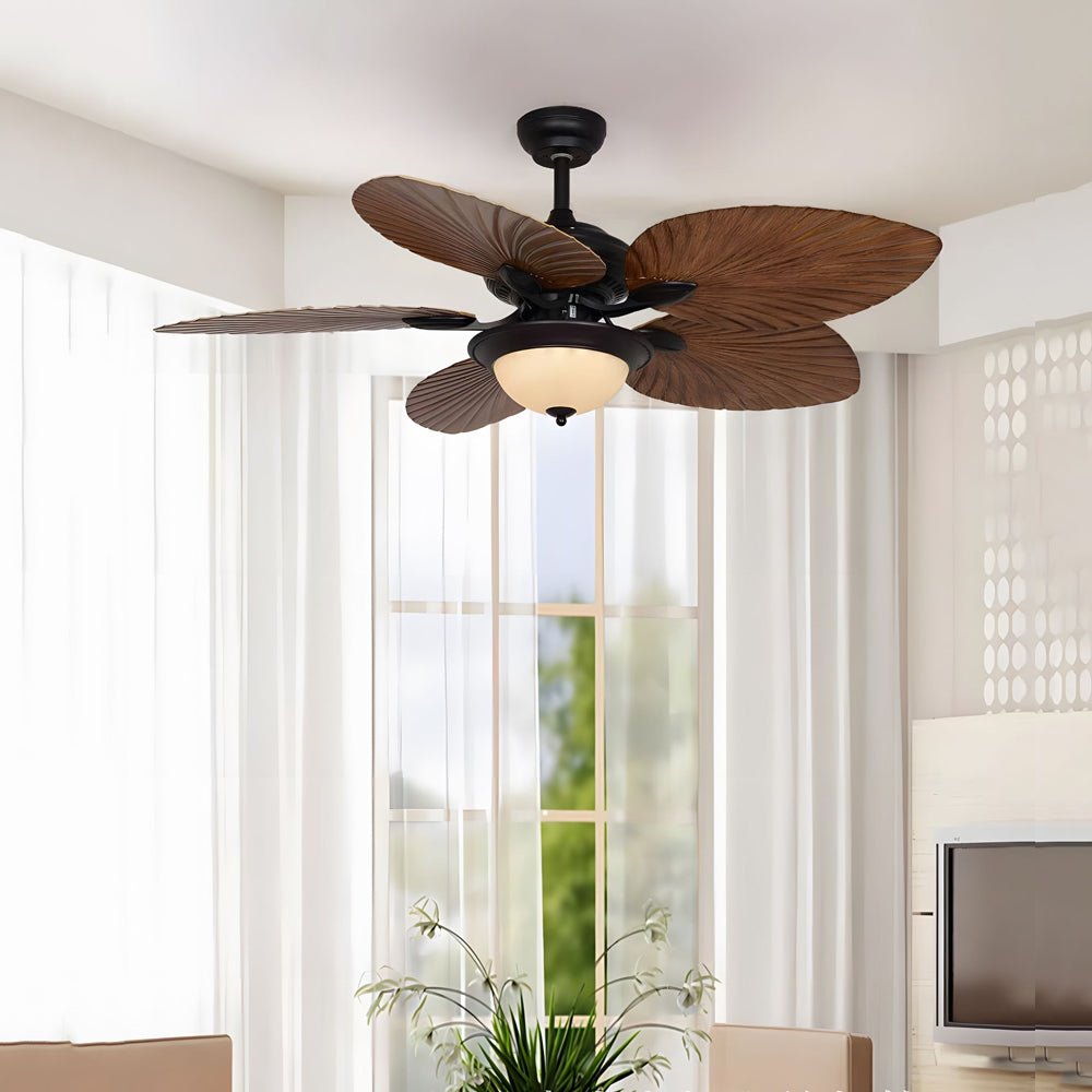 Tropical 42/52-Inch LED Ceiling Fan with 5 Brown Reversible Blades & Remote