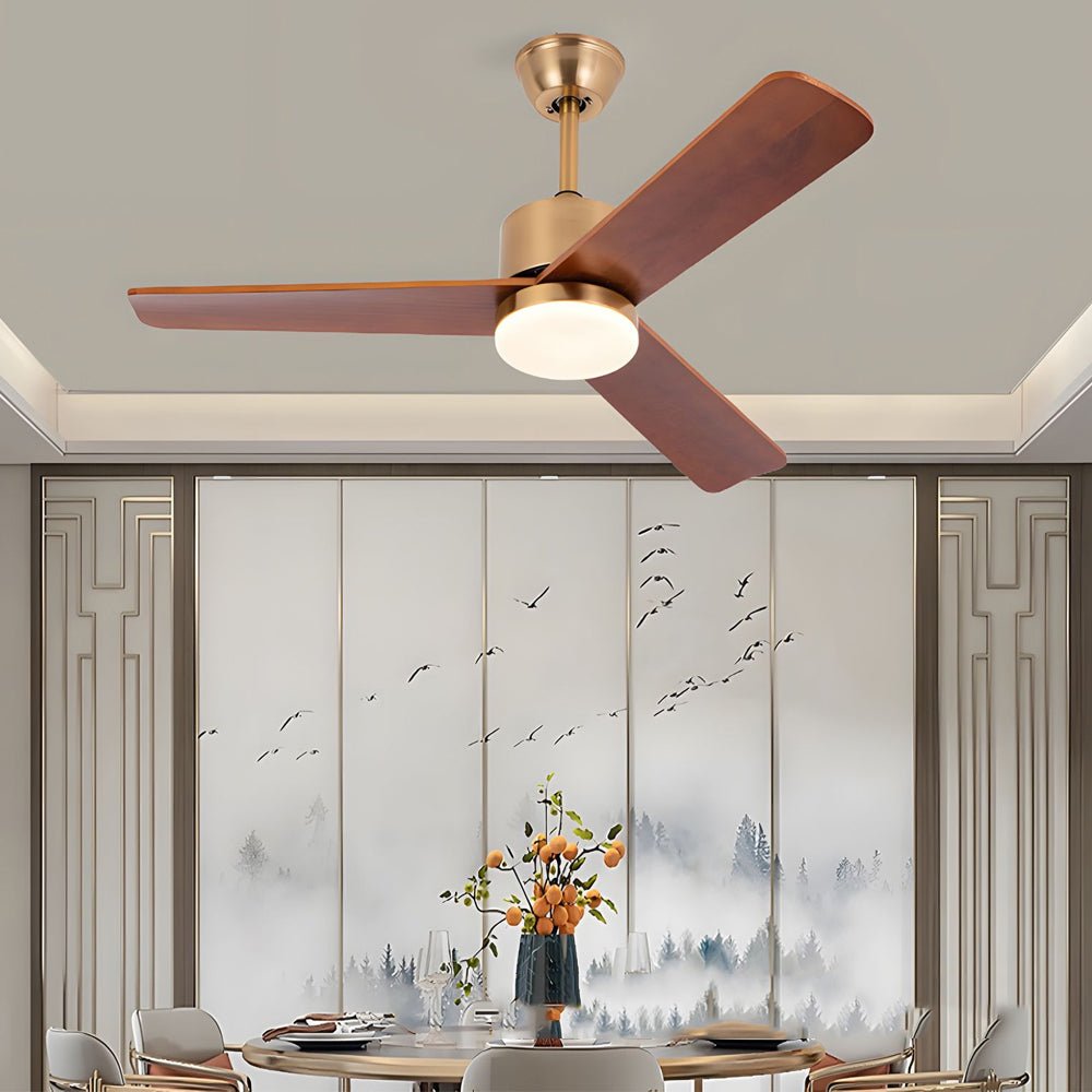 Modern Wood 3-Blade LED Ceiling Fan Light with Remote for Home Use
